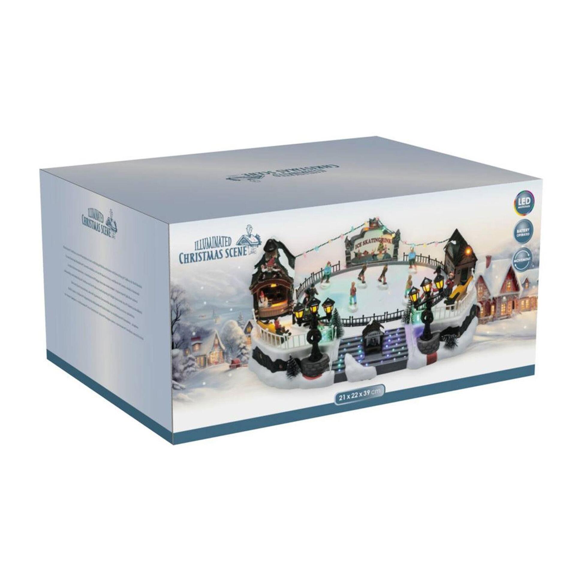 Pista de patinaje de decoración navideña con luces led y movimiento 21x22,5x39cm