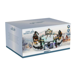 Pista de patinaje de decoración navideña con luces led y movimiento 21x22,5x39cm