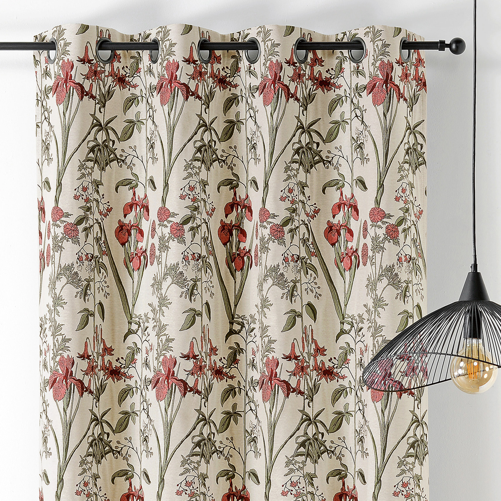 Rideau fleur d'Iris poly-coton - Rouge