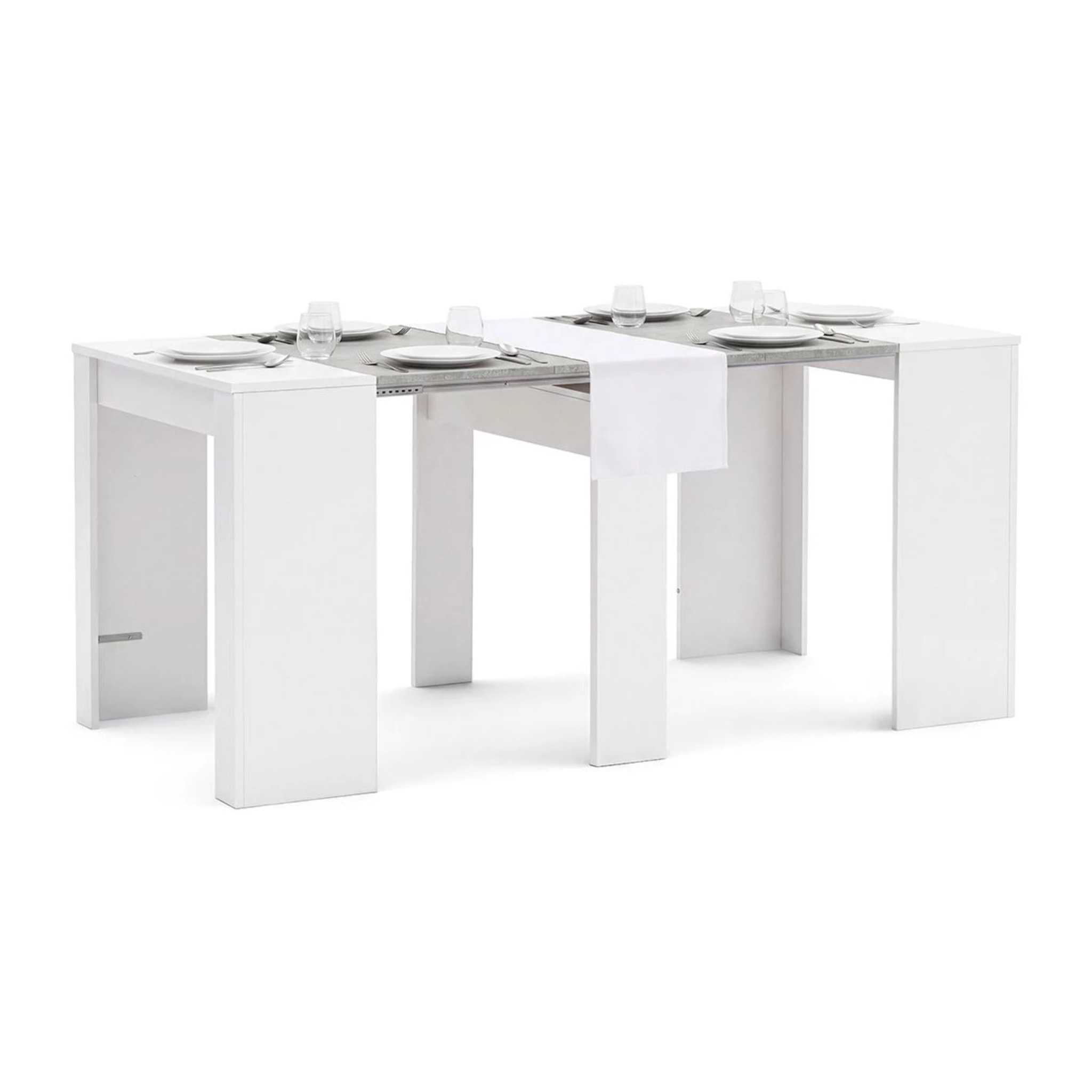Mesa consola extensible en blanco artik y gris cemento 50-235x90 cm Denis Blanco Artik (Blanco Mate) - Gris Cemento