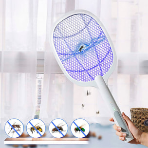 Raqueta matamosquitos eléctrica con 3000V de descarga, 1200mAh de batería y 4 ajustes de brillo.