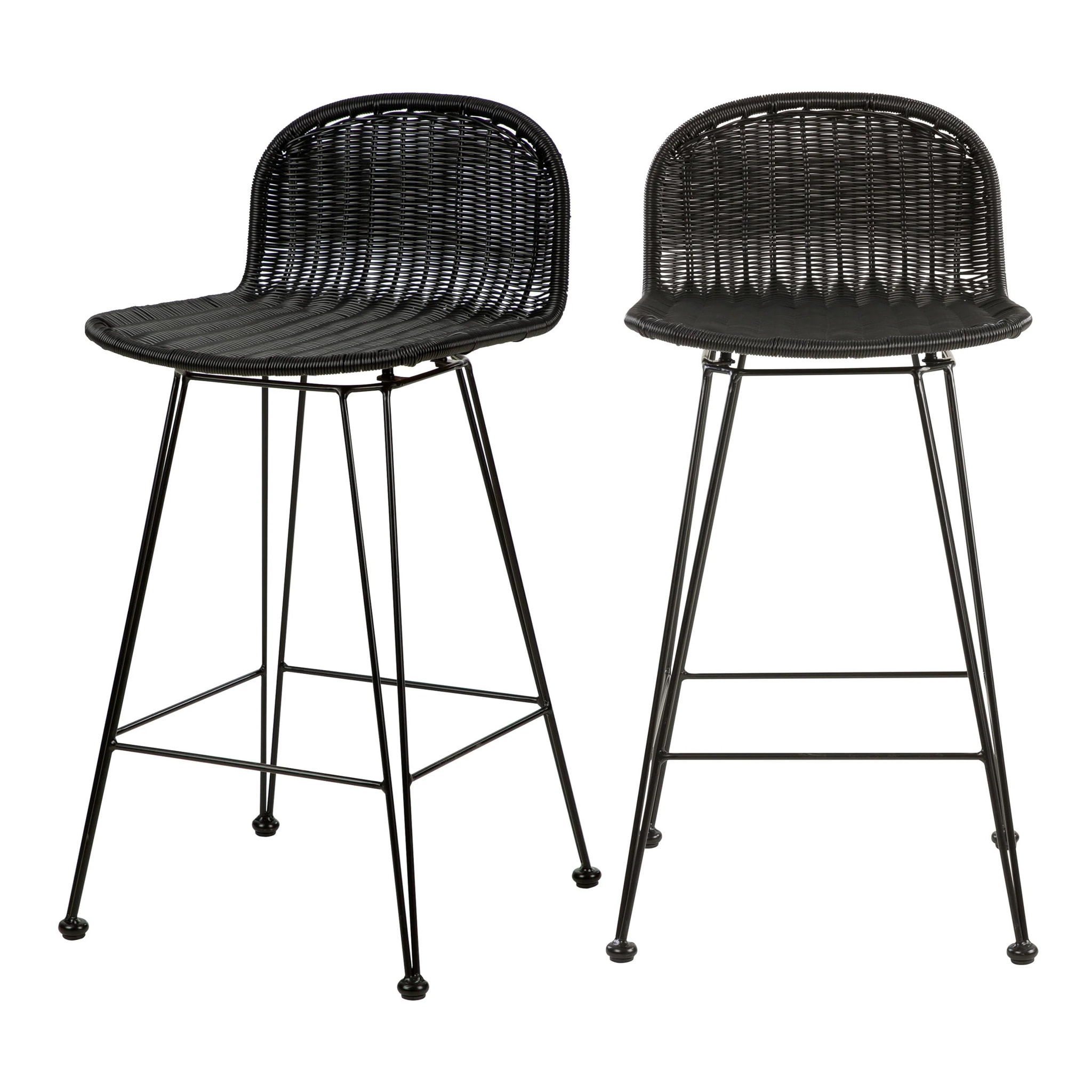 Lot de 2 chaises de bar mi-hauteur 63 cm en résine tressée noire - Jigani