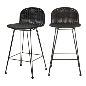 Lot de 2 chaises de bar mi-hauteur 63 cm en résine tressée noire - Jigani