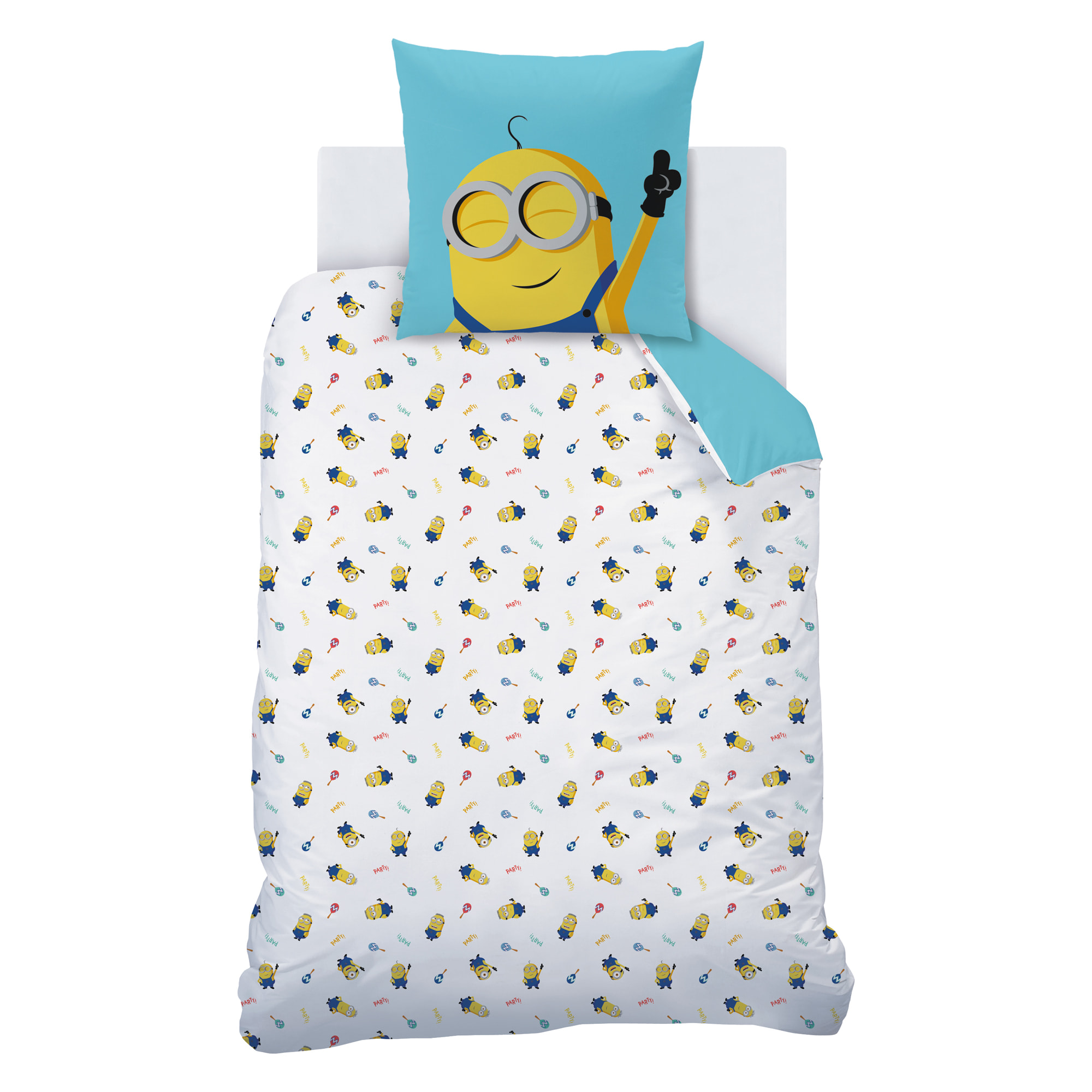 Parure de lit imprimée 100% coton, LES MINIONS FIESTA