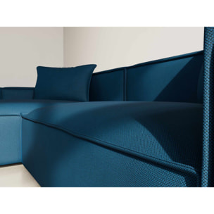 Atlas - Canapé d'angle réversible 4 places en velours texturé - Bleu