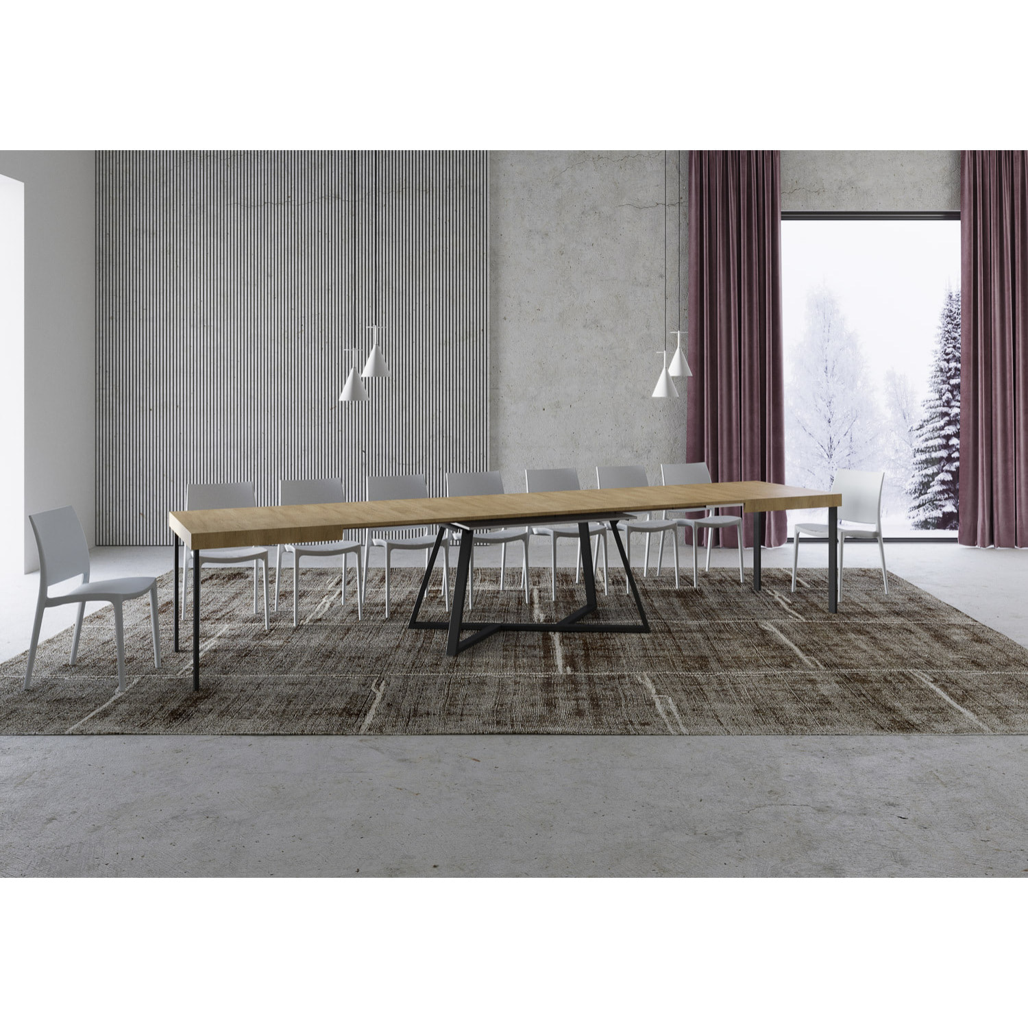 Mesa extensible 90x140/400 cm Booster roble natural patas antracita