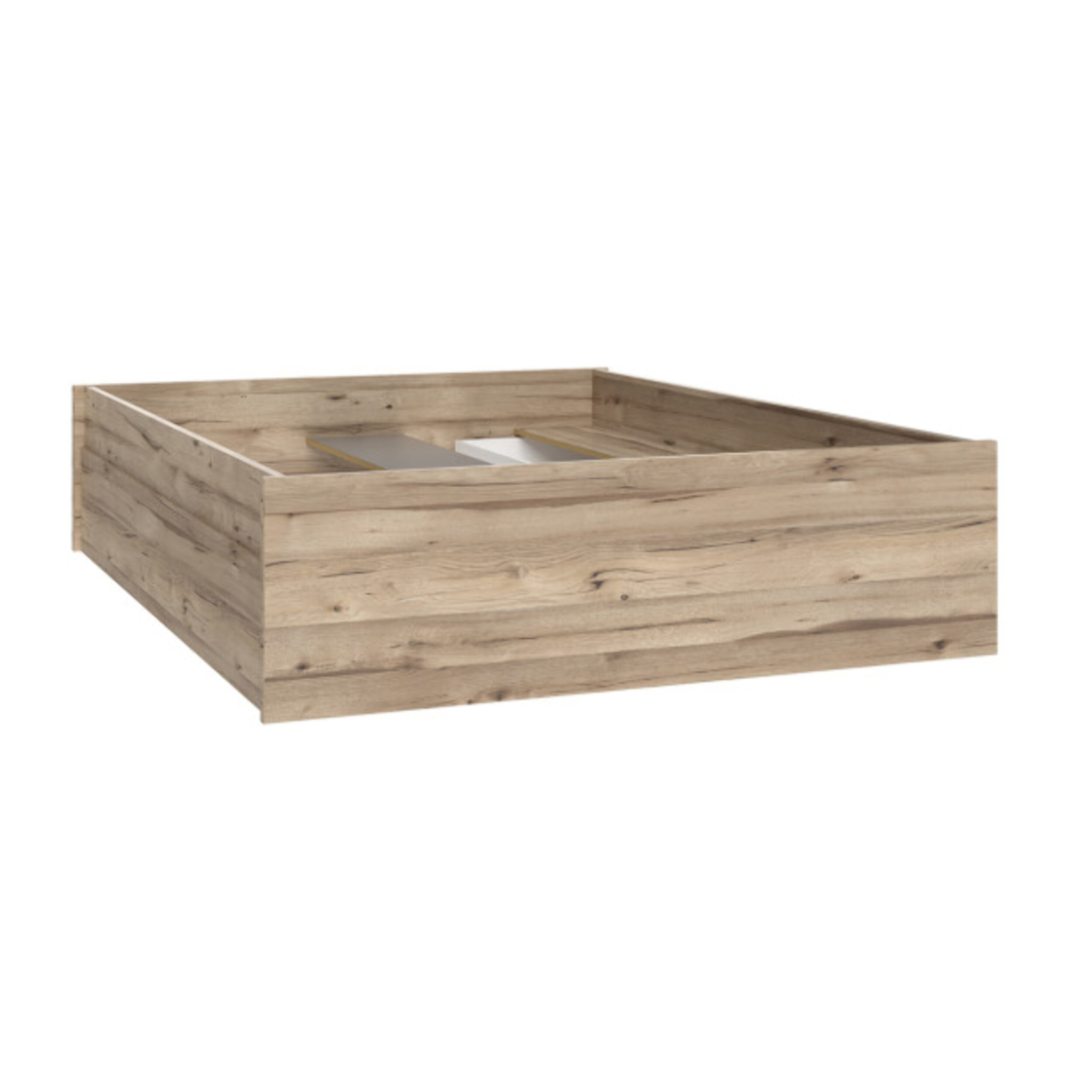 Lit double 140x190cm avec tiroirs effet bois chêne naturel et blanc mat - WANDA