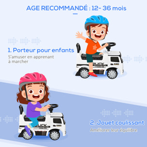 Voiture porteur enfant camion licence Mercedes-Benz Antos 12-36 mois coffre effets lumineux sonores blanc