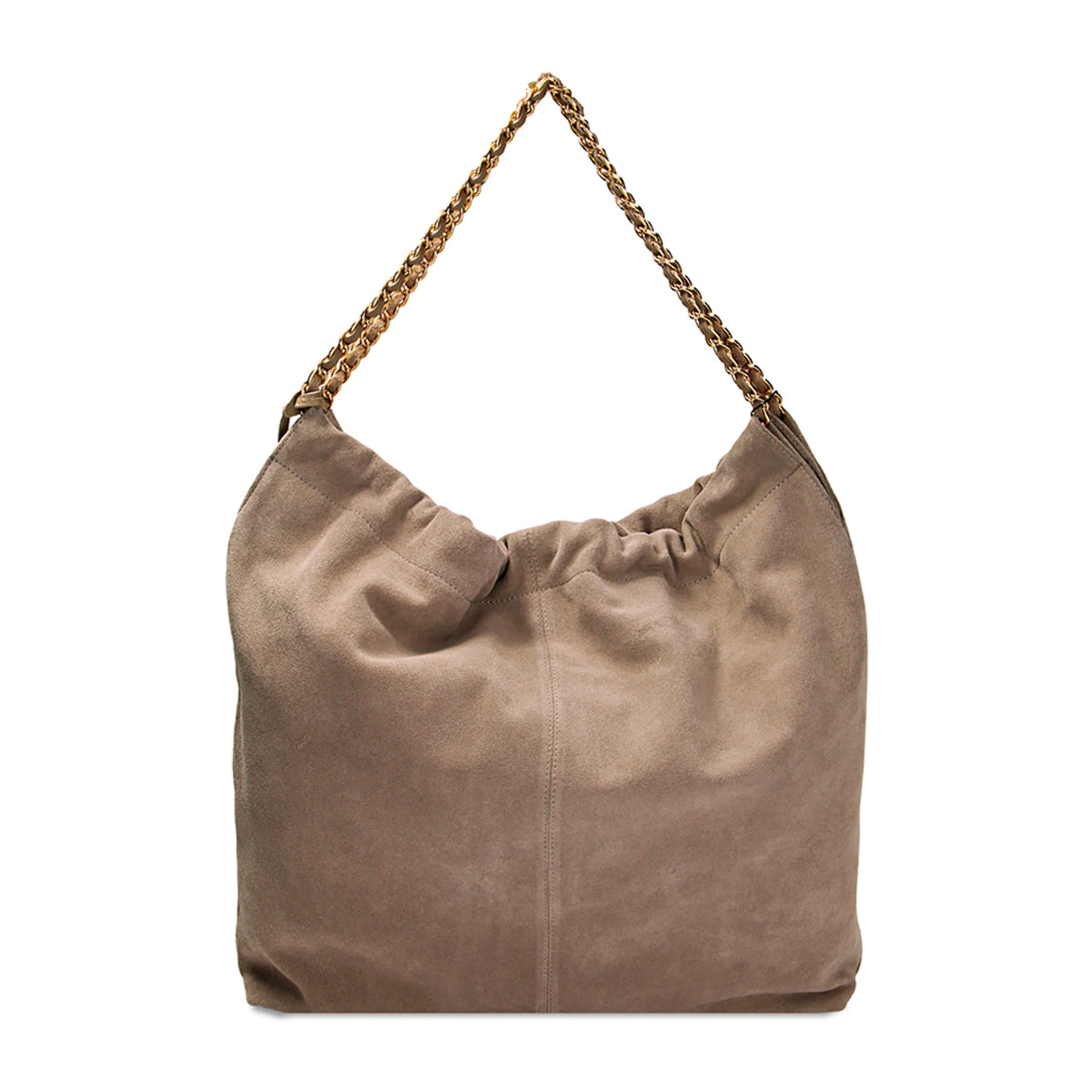 Borsa a spalla taupe in camoscio