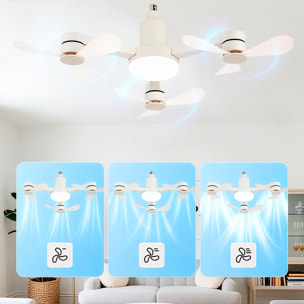 Ventilador triple de techo FS-WRJ-R680 de 68 cm. Adaptador E27, 3 velocidades y luz LED regulable de 16 W. Incluye mando a distancia.