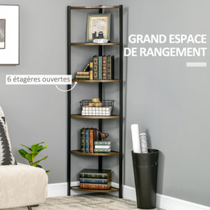 Étagère bibliothèque d'angle style industriel 6 étagères dim. 34L x 34l x 166H cm métal noir MDF aspect bois