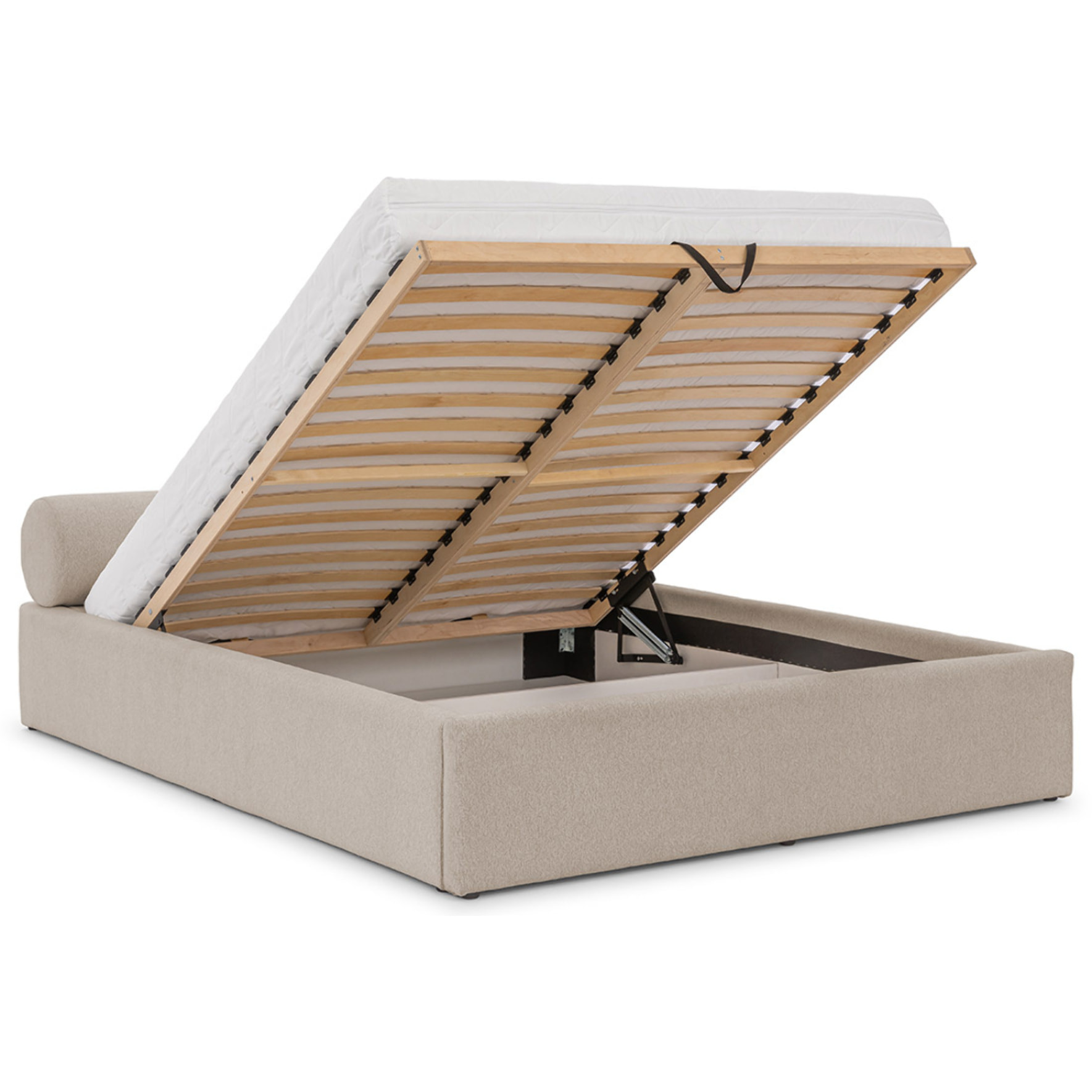 Billy - lit coffre - 180x200 cm - en tissu texturé - sommier inclus - Gris clair