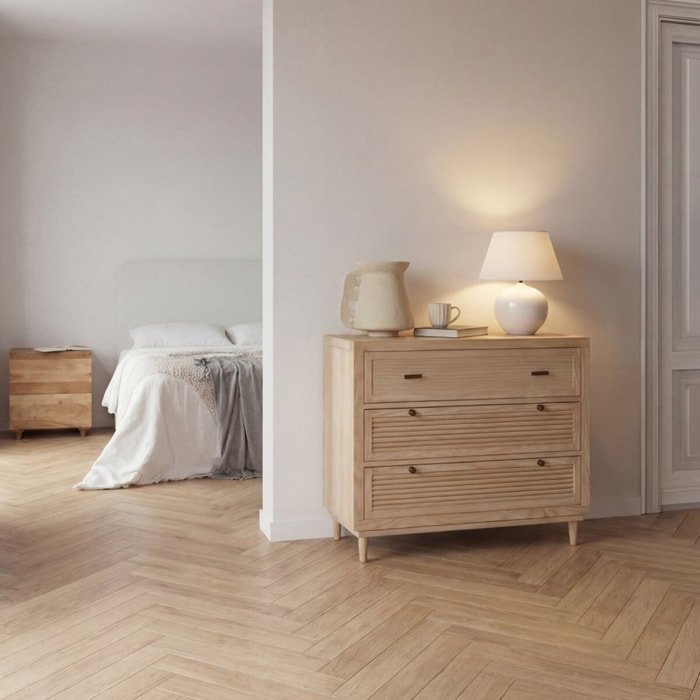 Commode Venice -bois massif, panneau de mdf et placage naturel-couleur naturel 100 x 85 x 43 cm