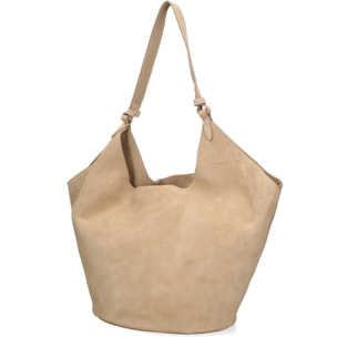 Borsa a spalla da donna - Modello Lisboa - Pelle Scamosciata - 27.0 x 38.0 x 21.5 cm