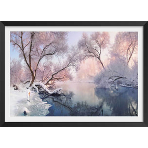 Affiche paysage Chrismas lac Affiche + cadre en bois - Noir