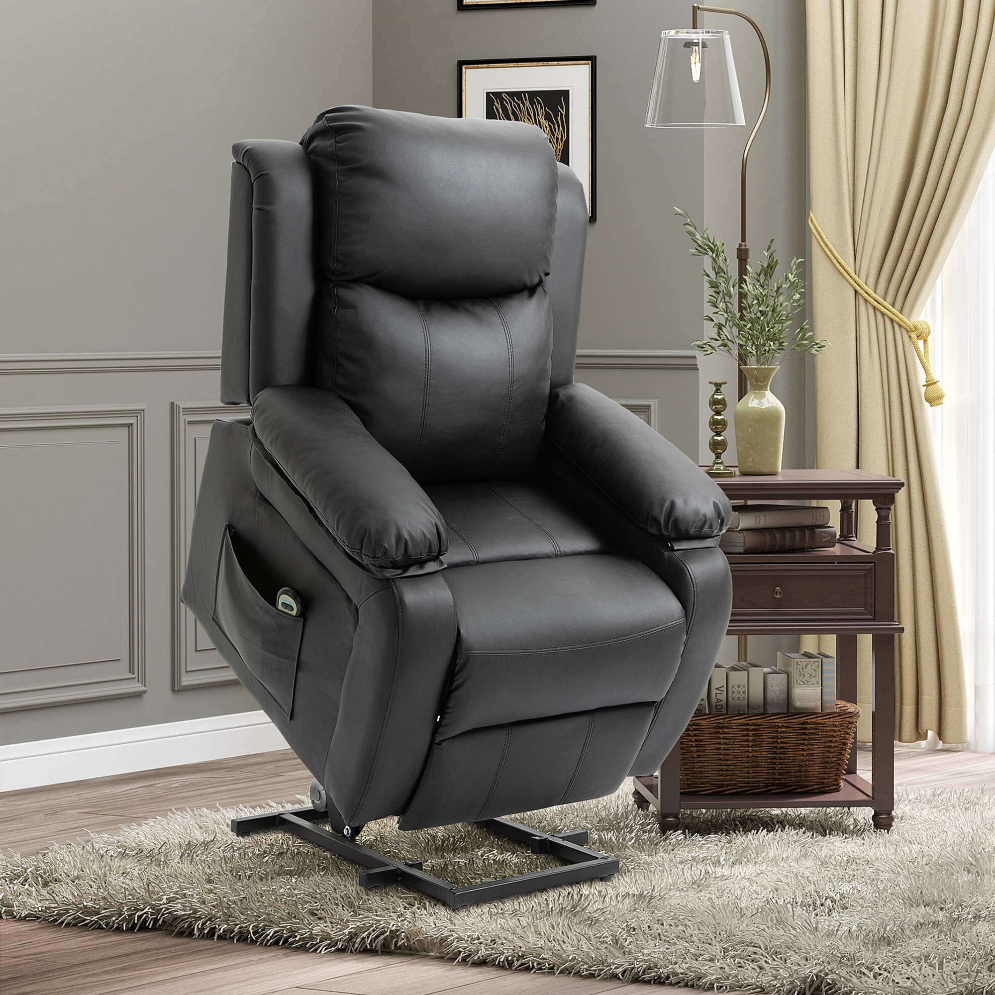 Fauteuil de relaxation électrique fauteuil releveur inclinable repose-pied ajustable revêtement synthétique noir