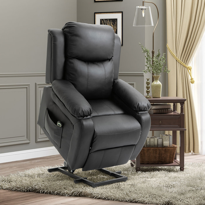 Fauteuil de relaxation électrique fauteuil releveur inclinable repose-pied ajustable revêtement synthétique noir