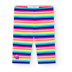 Leggings pirata niña, algodón estampada, rayas, rosa