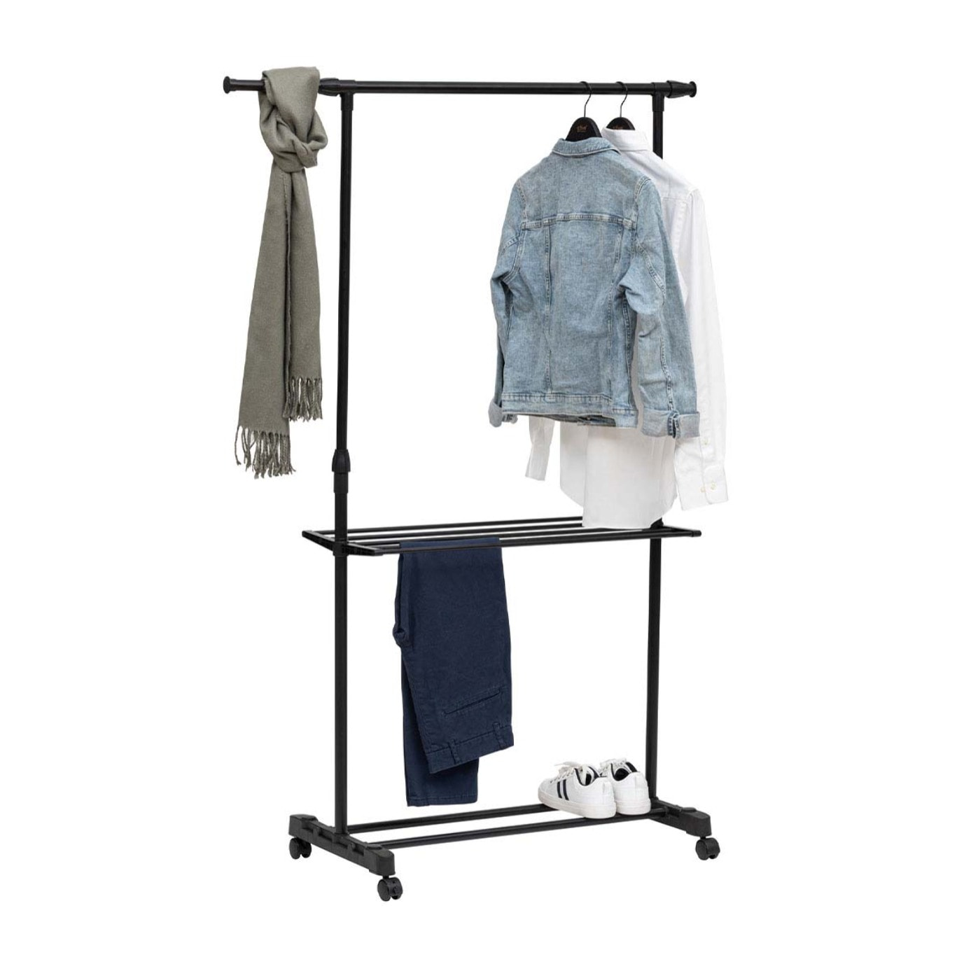 Portant à vêtements avec étendoir à roulettes