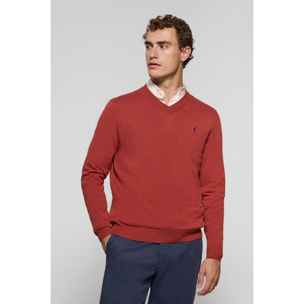 Maglione in filo rosso con scollo a v e ricamo Rigby Go