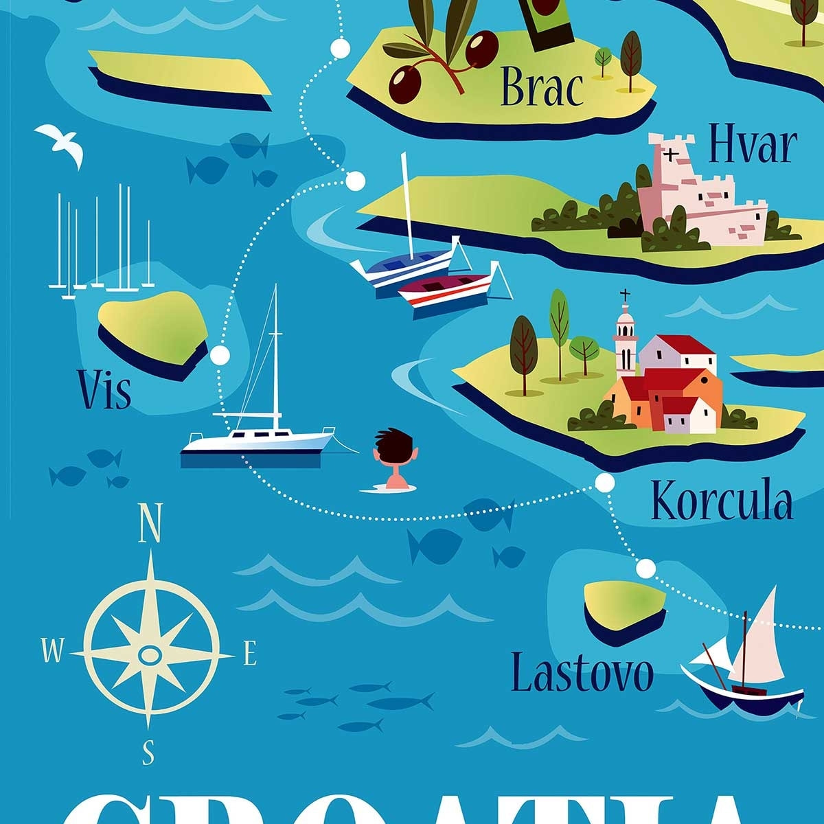 Poster de les iles de croatie Affiche sous cadre bois