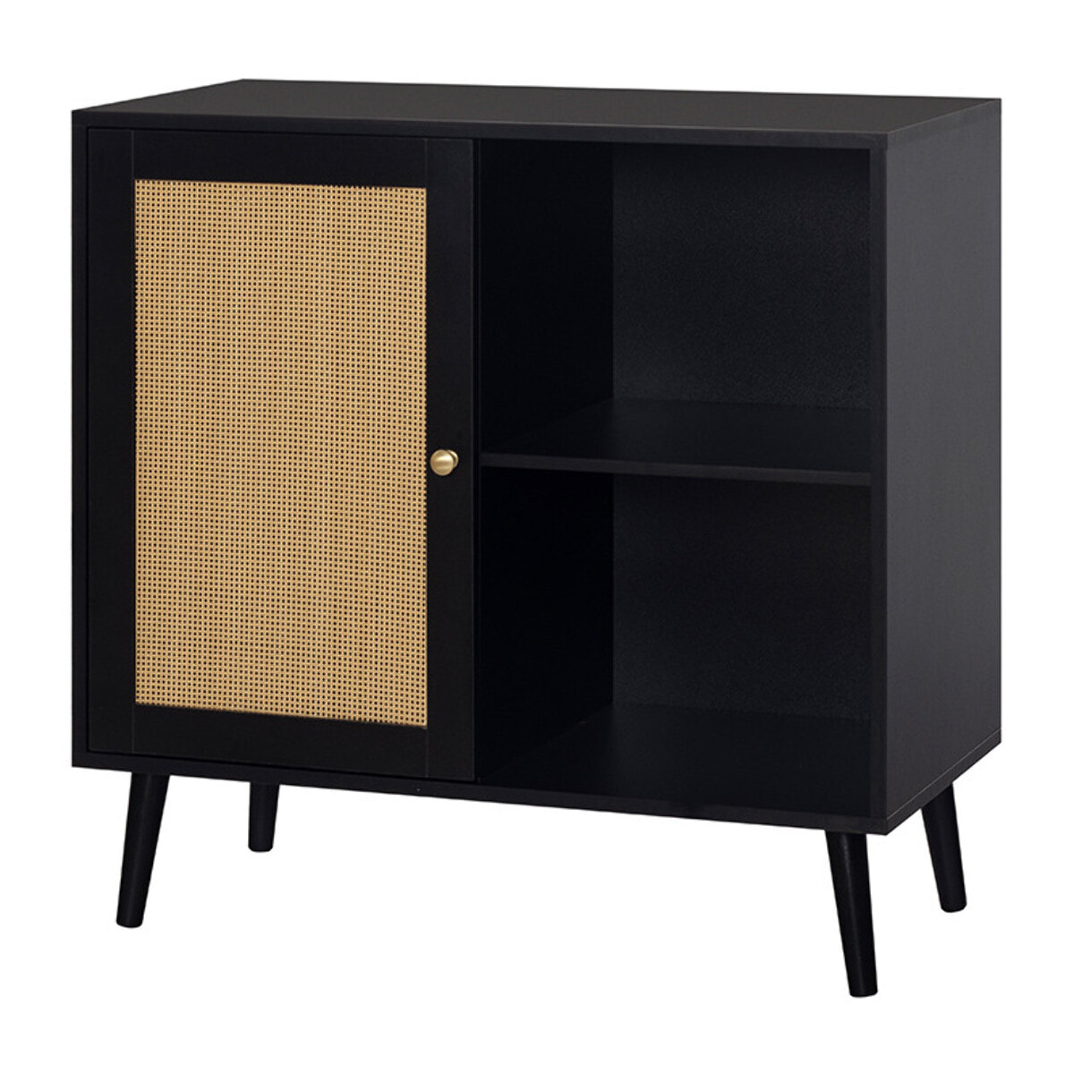 Goto - buffet haut - noir et cannage - 2 niches et 1 porte - 80 cm - Noir