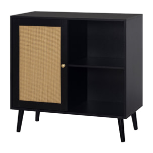 Goto - buffet haut - noir et cannage - 2 niches et 1 porte - 80 cm - Noir