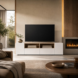 Mobile Porta TV Moderno Con Ante E Vani a Giorno Parete Attrezzata Salvaspazio Per Soggiorno Salotto Cameretta Camera 138x40.2x34 Cm Bianco E Rovere