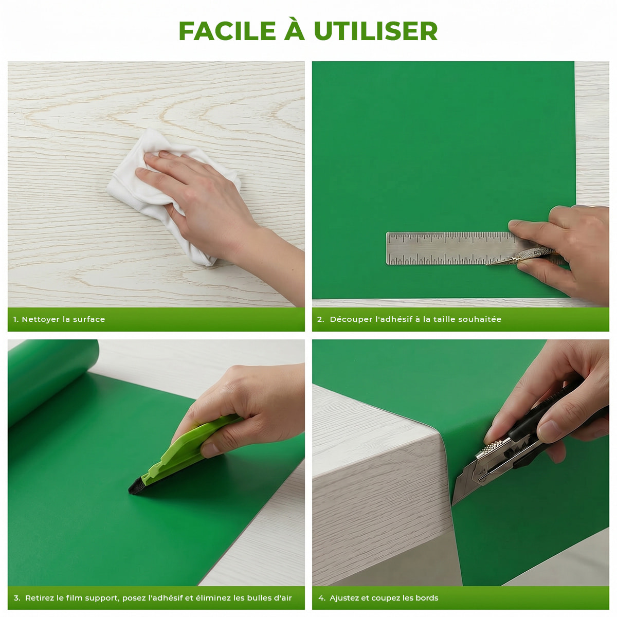 Rouleau adhésif décoratif Vinyle au Mètre - Vert cactus - Sticker Lavable Imperméable Mur Cuisine Meubles