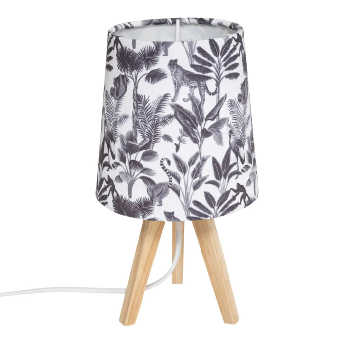 Lampe trépied enfant "Jungle" - noir & blanc H24 cm