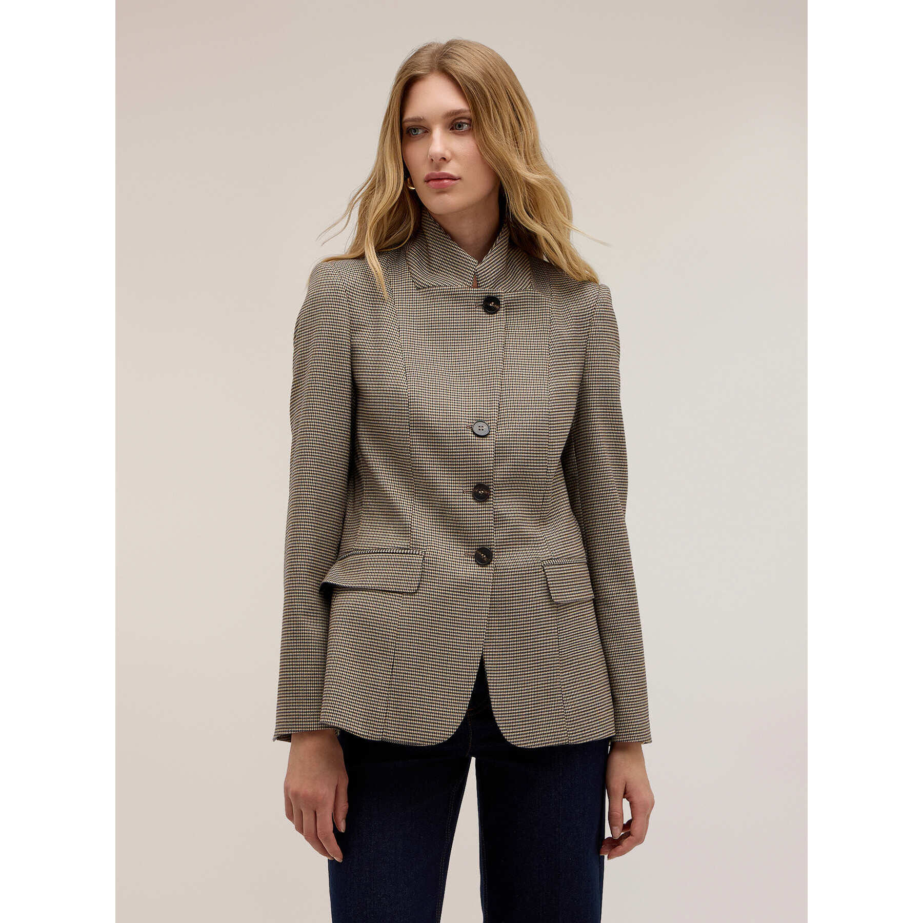 Motivi - Giacca strutturata check collo alto - Beige