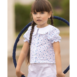 BLUSA CUELLO BORDADO FLORES AZUL Y BLANCO