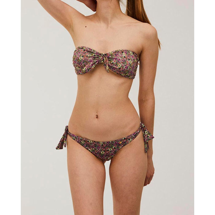Braga de bikini brasileña con lazos y estampado de flores