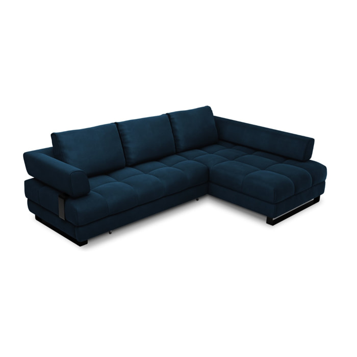 Canapé d'angle droit convertible avec coffre de rangement "Clinton" 5 places en velours bleu roi