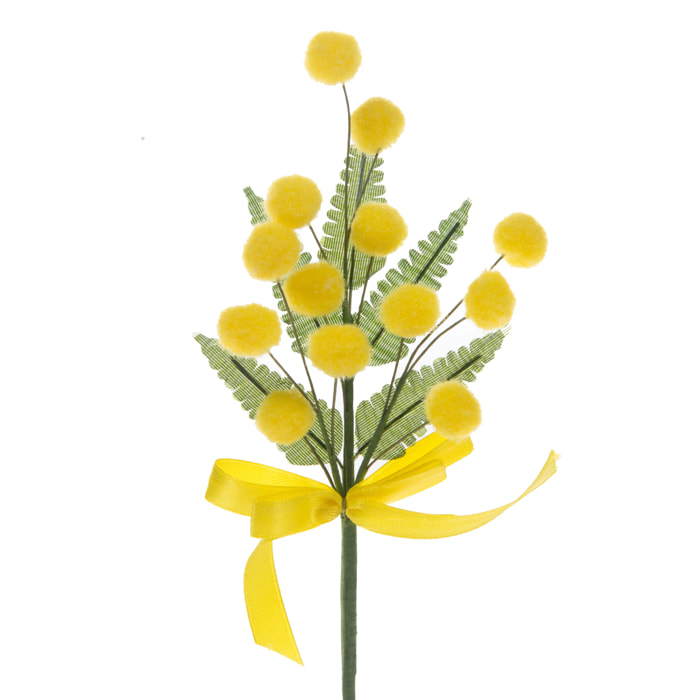 Mimosa Pick Con Fiocco. Altezza 19 Cm - Pezzi 24 - 6X19X1,5cm - Colore: Giallo - Bianchi Dino - Fiori Artificiali