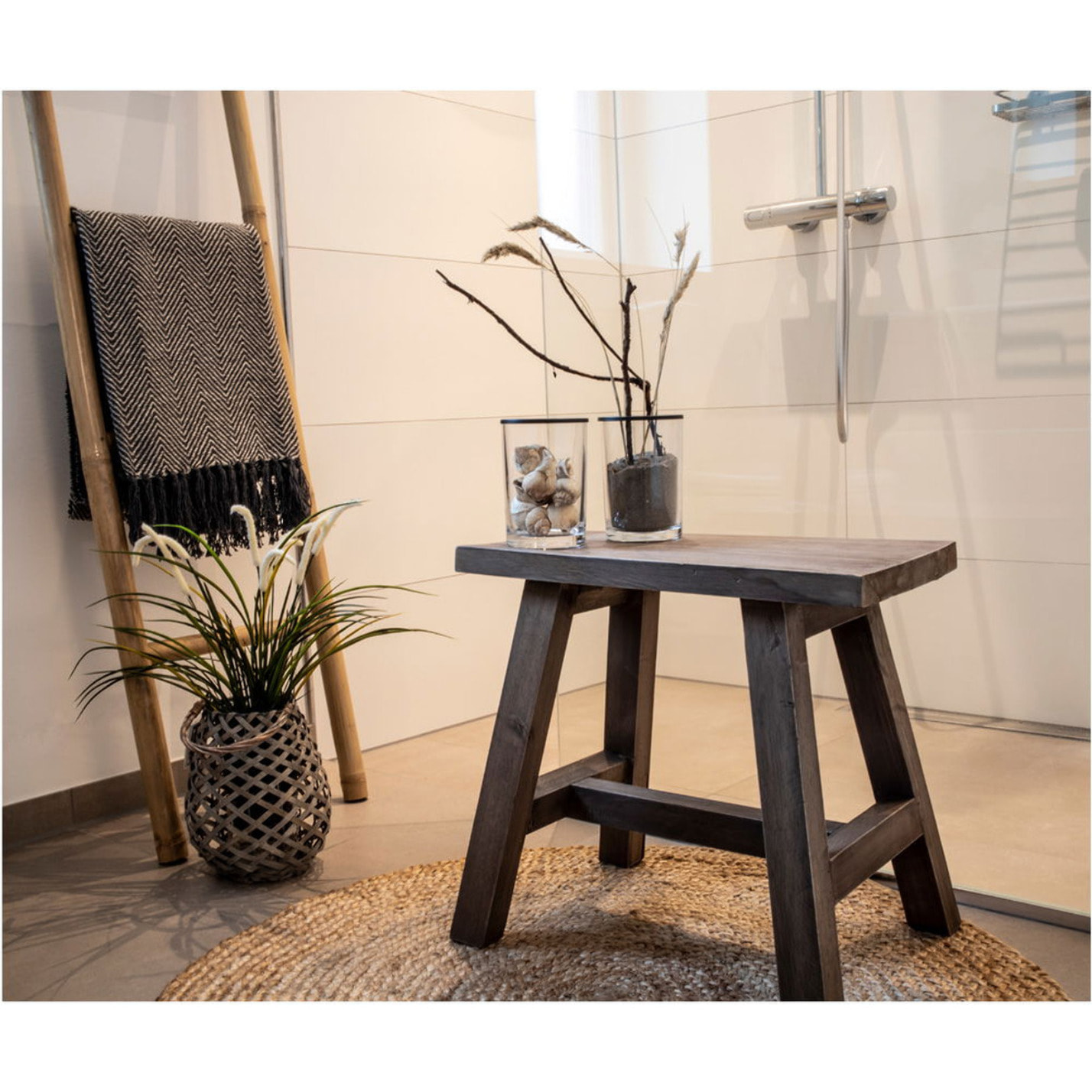 Panchina Barcelona in legno di teak naturale, 50 cm