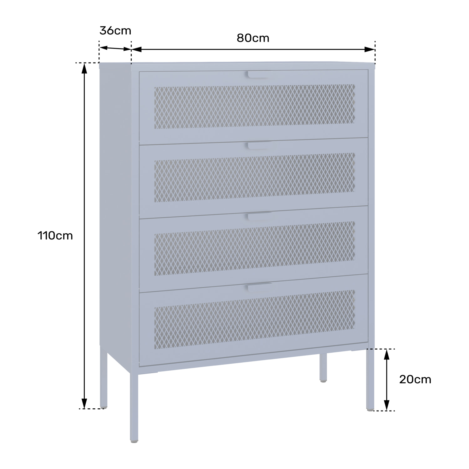 Meuble à chaussures 4 portes en métal bleu gris EMMA