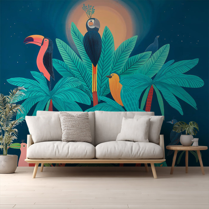 Papier peint  Oiseaux Tropicaux au Sommet Intissé