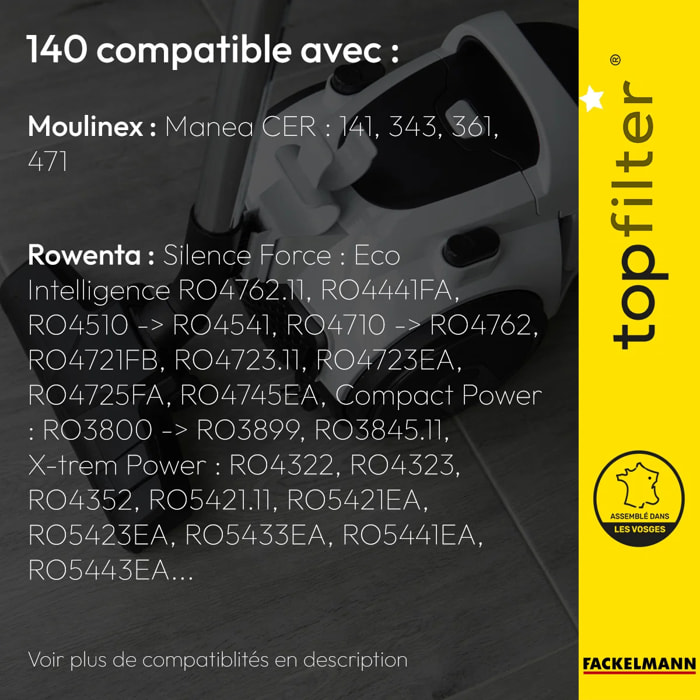 4 sacs aspirateur Rowenta Silence Force Moulinex TopFilter Premium