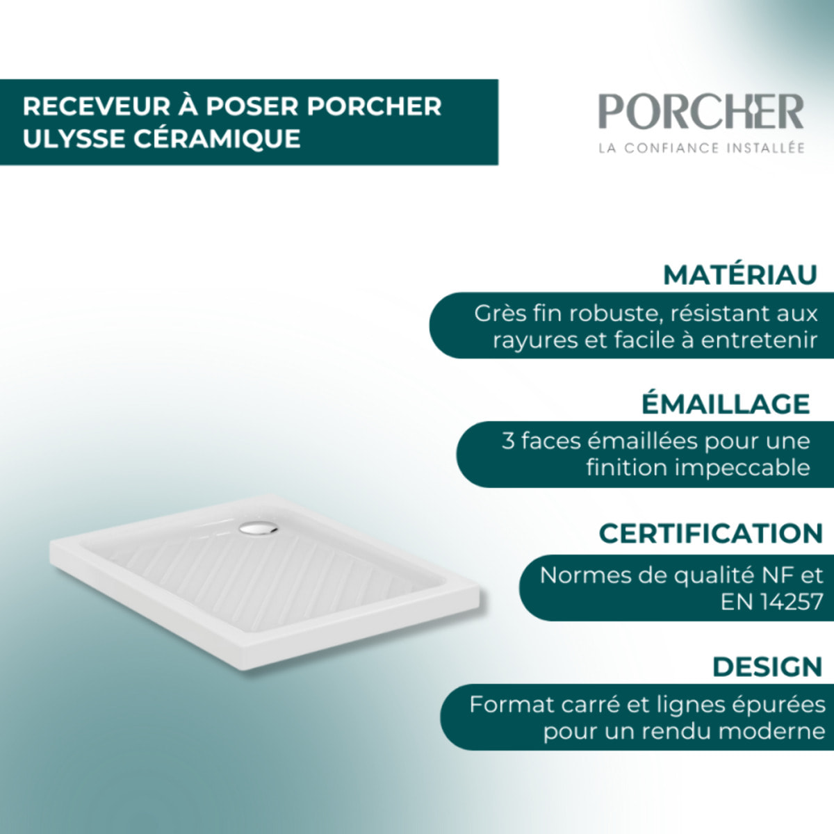 Receveur à poser PORCHER Ulysse céramique