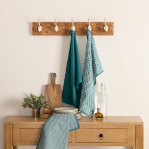 Lot de 3 torchons "Tikal" en coton bleu canard 45x70cm