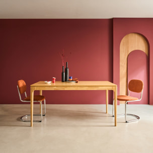 Table à manger rectangulaire bois d'hévéa et placage frêne 6 places ELENA