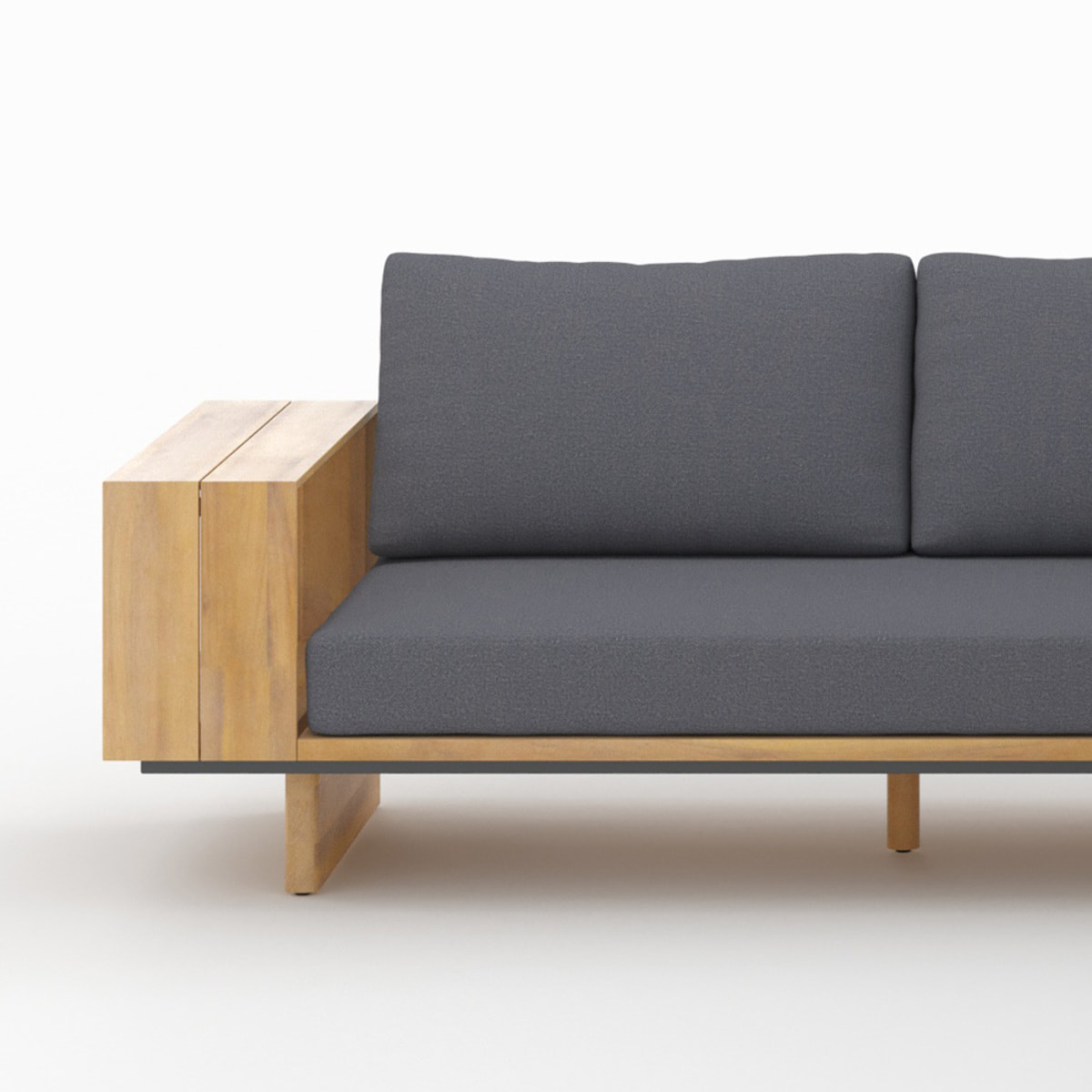 Canapé d'angle de jardin en bois et tissu gris 4 places - Seya