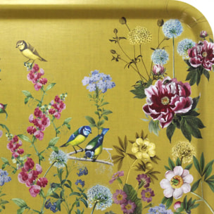 Plateau bois imprimé jaune rouge Mesanges curry