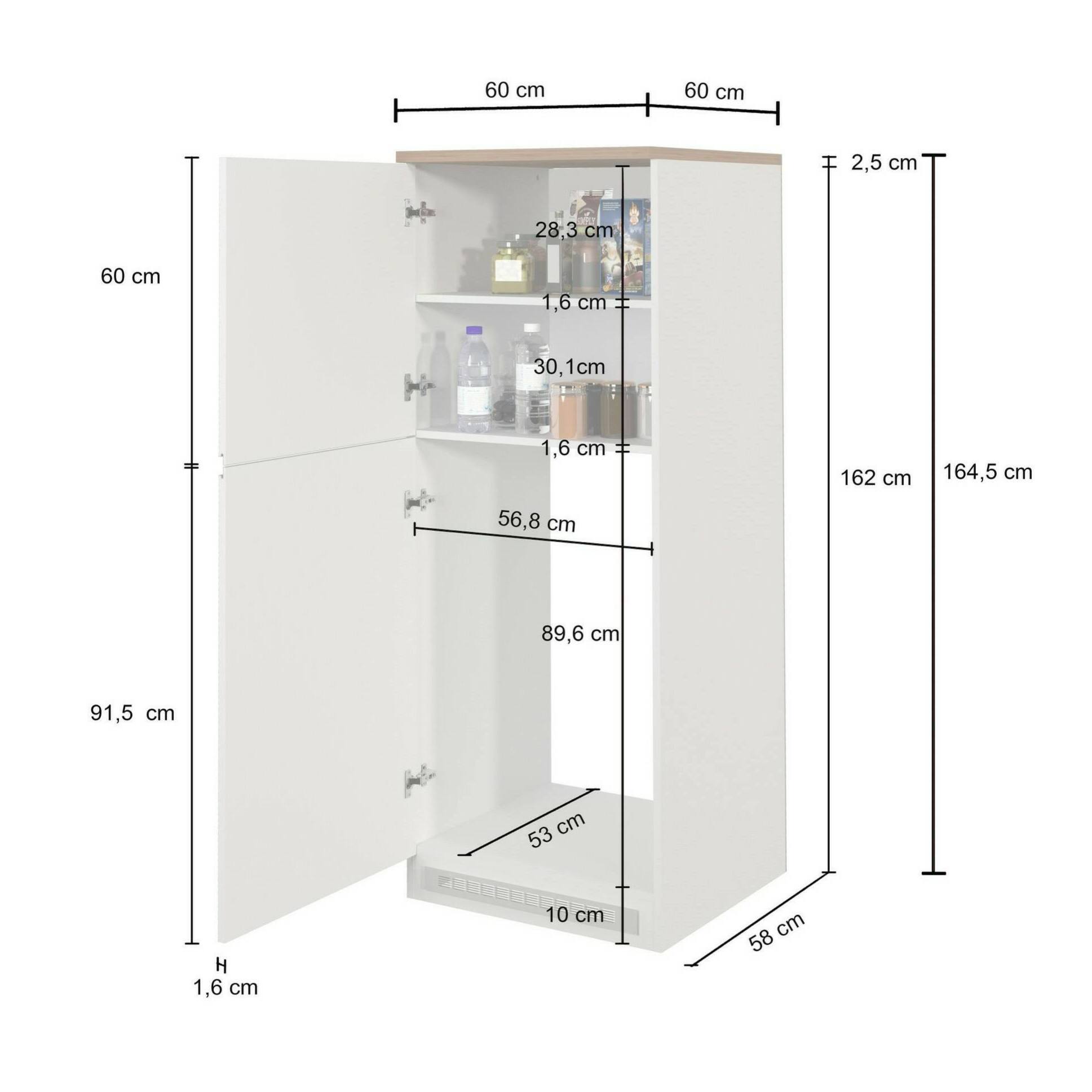 Dispensa da cucina Dcasasol, Mobile multiuso, Armadio porta frigo a 2 ante, 100% Made in Italy, 60x60h165 cm, Antracite e Ardesia