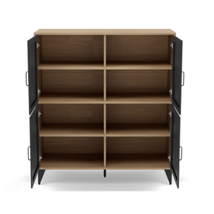 Tribeca - buffet haut - effet bois et métal noir - 2 portes - 100x112 cm - Bois / Noir