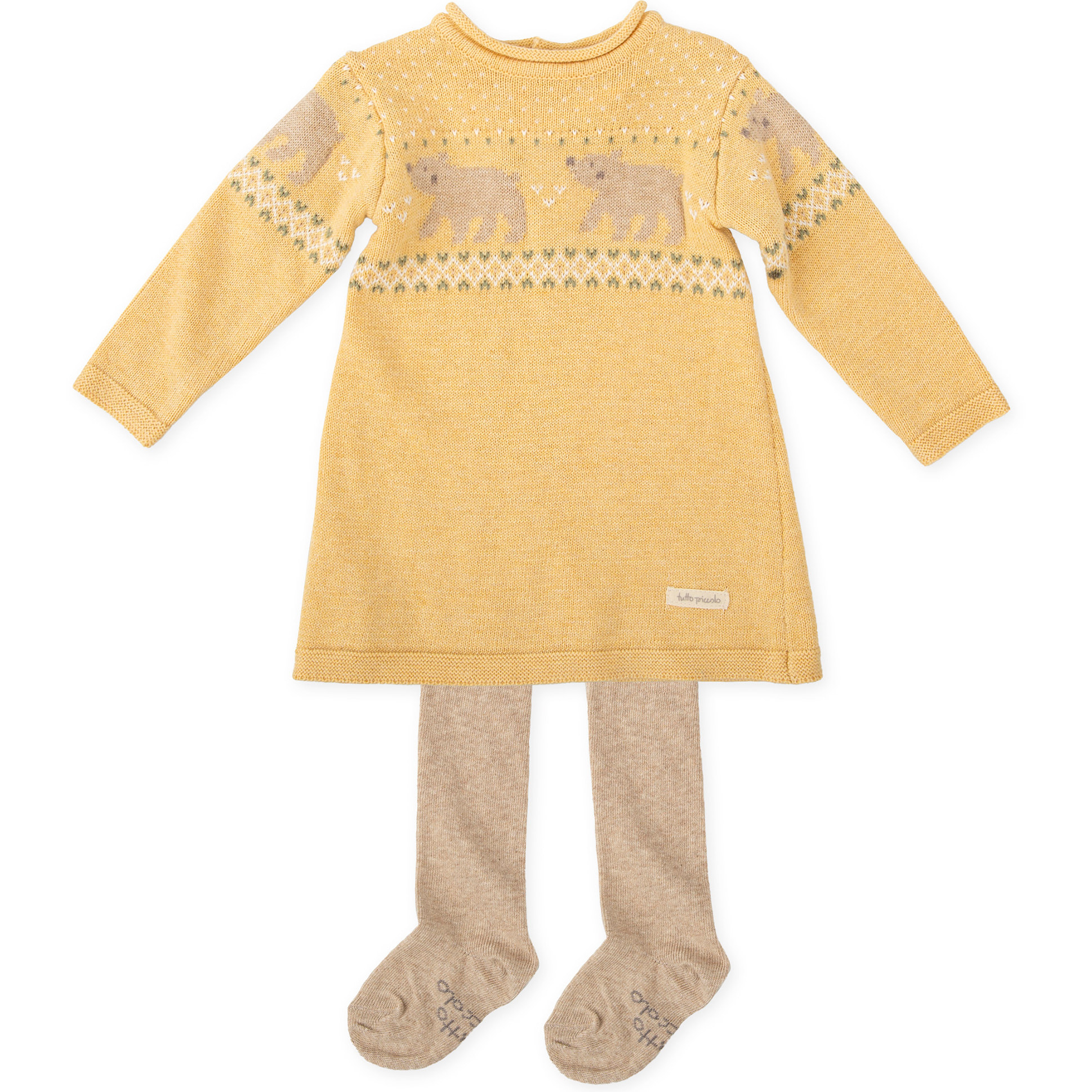 VESTIDO CON LEOTARDOS MOSTAZA - Mostaza