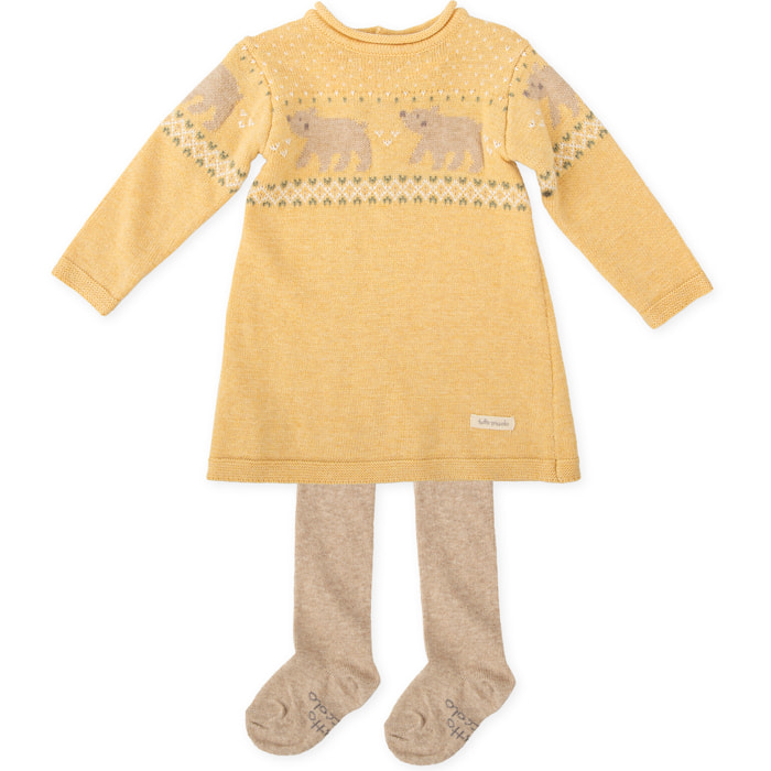 VESTIDO CON LEOTARDOS MOSTAZA - Mostaza