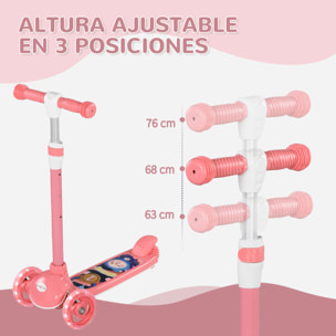 Patinete para Niños de 2-6 Años Patinete Infantil Patinete con 3 Ruedas Luces LED Altura Ajustable Carga 25 kg 52x29x63-76 cm Rosa