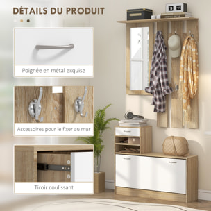 Ensemble de meubles d'entrée design contemporain blanc effet bois clair